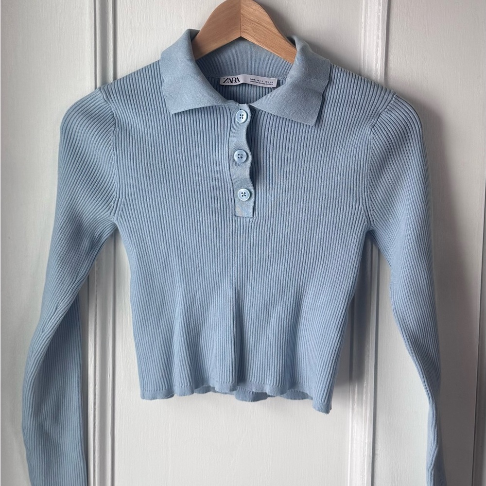 Zara Sky Blue Collared Sweater